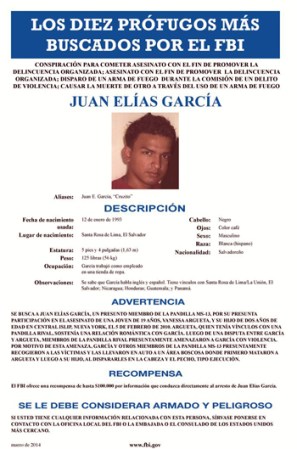 El salvadoreño, Juan Elías García, fue recientemente añadido a la lista de los más buscados del FBI por el presunto asesinato de una madre de 19 años y su hijo de 2, en Nueva York.