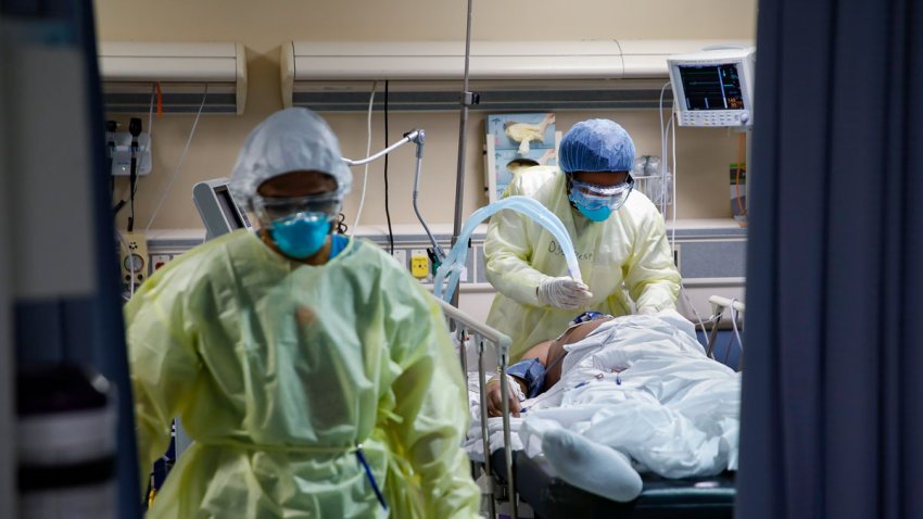 In this April 20, 2020, file photo, a nurse operates a ventilator for a patient with COVID-19 who went into cardiac arrest and was revived by staff at St. Joseph's Hospital in Yonkers, N.Y.