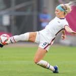 Team USA's Julie Ertz kicks during Tokyo Olympics