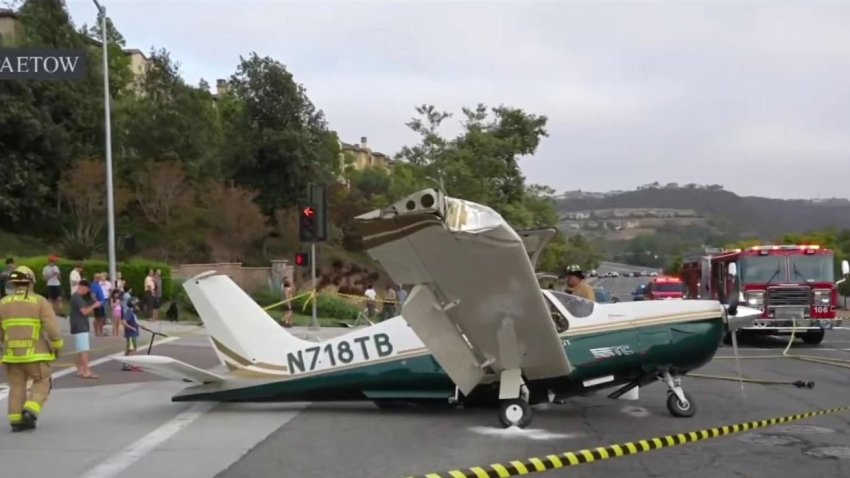 Video from the ground shared by Chris Paetow shows a small plane that made an emergency crash landing in San Marcos on July 16, 2022.