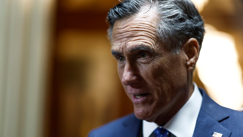 WASHINGTON, DC – FEBRUARY 13: Sen. Mitt Romney (R-UT) speaks with reporters during a series of the votes at the U.S. Capitol Building on February 13, 2023 in Washington, DC. Officials announced over the weekend that for the fourth time in two weeks U.S. forces had shot down a high flying object in North American airspace. (Photo by Anna Moneymaker/Getty Images)