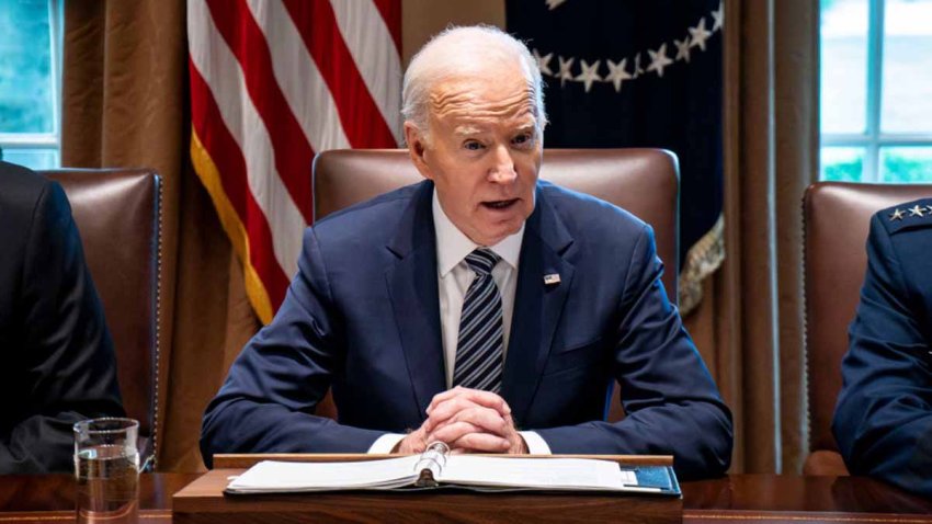 US President Joe Biden during a meeting in the Cabinet Room of the White House in Washington, DC, US, on Wednesday, May 15, 2024. The House this week is set to vote on legislation to ensure US security assistance is delivered promptly to Israel after President Joe Biden said he wouldn’t provide weapons to be used for action in Rafah in southern Gaza. Photographer: Bonnie Cash/UPI/Bloomberg via Getty Images