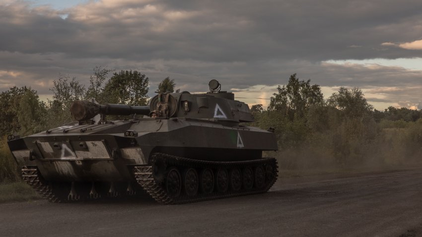 A Ukrainian serviceman drives a self-propelled howitzer 2S1 Gvozdika in the Sumy region, near the border with Russia, on August 13, 2024, amid the Russian invasion of Ukraine. Ukraine launched a surprise offensive into the Russian border region of Kursk on August 6, 2024, capturing over two dozen towns and villages in the most significant cross-border attack on Russian soil since World War II. Ukraine’s military chief Oleksandr Syrsky told President Volodymyr Zelensky in a video posted on August 12, 2024 that his troops now control about 1,000 square kilometres of Russian territory and are continuing “offensive operations”. (Photo by Roman PILIPEY / AFP) (Photo by ROMAN PILIPEY/AFP via Getty Images)