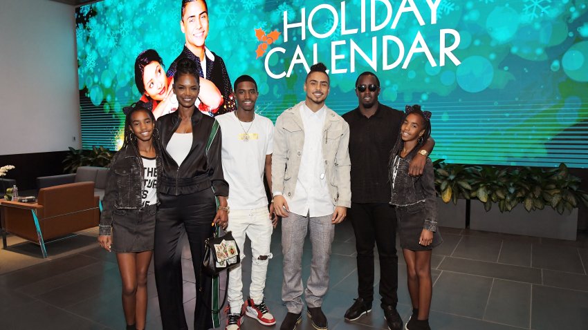 LOS ANGELES, CALIFORNIA – OCTOBER 30: (L-R) Kim Porter, Christian Casey Combs, Quincy Brown, Sean “Diddy” Combs,
D’Lila Star Combs and Jessie James Combs attend “The Holiday Calendar” Special Screening Los Angeles at NETFLIX Icon Building on October 30, 2018 in Los Angeles, California. (Photo by Charley Gallay/Getty Images for Netflix)