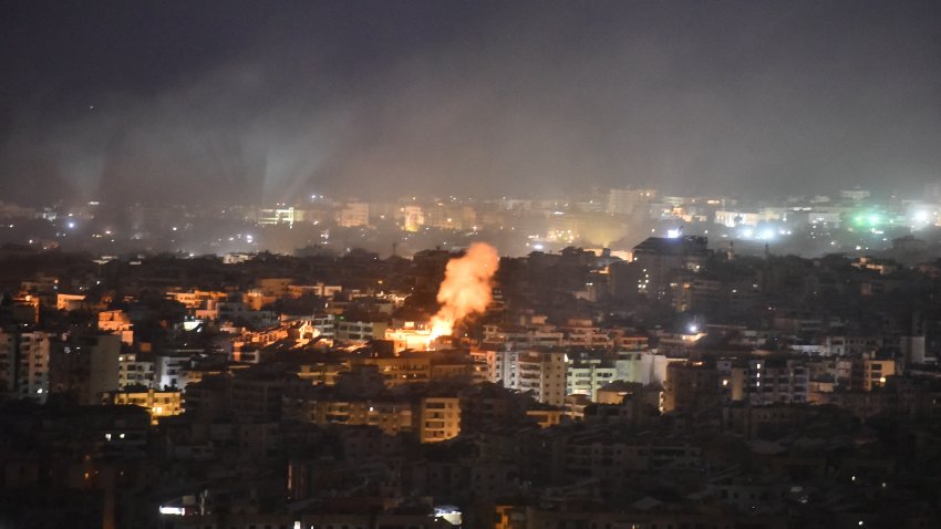 Smoke rises from the site of an Israeli airstrike that targeted a neighborhood in Beirut’s southern suburb early on October 1, 2024. A Lebanese security official said Israel had conducted at least six strikes on south Beirut in the night from Monday to Tuesday, after Israel’s army called on residents in the Hezbollah stronghold to evacuate. (Photo by Fadel ITANI / AFP) (Photo by FADEL ITANI/AFP via Getty Images)