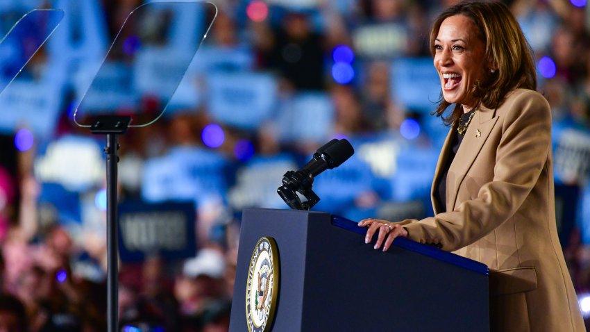 CHANDLER, AZ – OCTOBER 10: Democratic presidential nominee Vice President Kamala Harris speaks at a rally on Thursday, Oct. 10, 2024 at Rawhide Event Center in Chandler, Arizona. The Harris campaign estimated there were 7000 supporters in attendance.