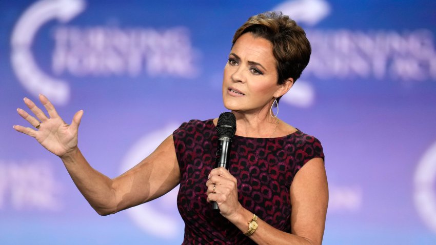 FILE – Kari Lake, Republican candidate for Senate in Arizona, speaks to supporters at a campaign event, Sept. 4, 2024, in Mesa, Ariz. (AP Photo/Ross D. Franklin, File)