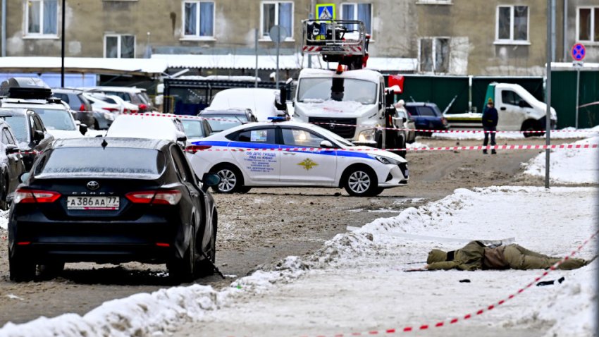 MOSCOW, RUSSIA – DECEMBER 17: A view of the scene after Lt. Gen. Igor Kirillov, chief of Russia’s Radiation, Chemical and Biological Protection Defense Troops, and his assistant were killed in an explosion in Moscow, Russia on December 17, 2024. The blast was caused by an explosive device planted in an electric scooter, Svetlana Petrenko, spokesperson for the Russian Investigative Committee, said in a video statement on Telegram. (Photo by Sefa Karacan/Anadolu via Getty Images)