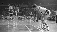 DENVER, CO – OCTOBER 30: Dick Van Arsdale #5 of the Phoenix Suns shoots a free throw as Byron Beck #40 (r) watches along the foul line during a game against the Denver Nuggets at McNichols Arena on October 30, 1976 in Denver, Colorado. (Photo by Mark Junge/Getty Images)