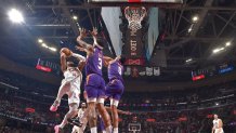 CLEVELAND, OH - JANUARY 20: Donovan Mitchell #45 of the Cleveland Cavaliers drives to the basket during the game against the Phoenix Suns on January 20, 2025 at Rocket Mortgage FieldHouse in Cleveland, Ohio. NOTE TO USER: User expressly acknowledges and agrees that, by downloading and/or using this Photograph, user is consenting to the terms and conditions of the Getty Images License Agreement. Mandatory Copyright Notice: Copyright 2025 NBAE (Photo by David Liam Kyle/NBAE via Getty Images)