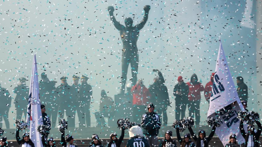 PHILADELPHIA, PENNSYLVANIA – FEBRUARY 14: The Rocky Statue is seen during the Philadelphia Eagles Super Bowl Championship Parade on February 14, 2025 in Philadelphia, Pennsylvania. (Photo by Emilee Chinn/Getty Images)