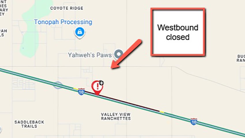 Cierran la I-10 en dirección oeste en Tonopah debido a un choque