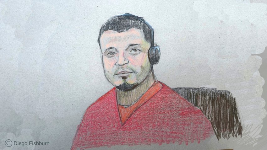 This courtroom sketch depicts Kilmar Abrego Garcia sitting in court during his detention hearing on Wednesday, June 25, 2025, in Nashville, Tenn.