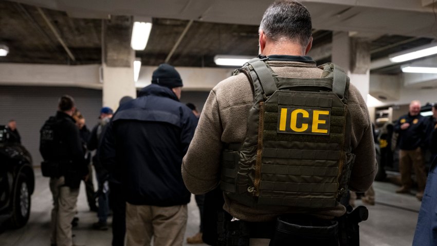US Immigration and Customs Enforcement (ICE) agents, along with other federal law enforcement agencies, attend a pre-enforcement meeting in Chicago, Illinois, US, on Sunday, Jan. 26, 2025. President Donald Trump has pledged to carry out the largest deportation effort in US history, vowing to ultimately deport all of the foreigners living in the country without permission. Photographer: Christopher Dilts/Bloomberg via Getty Images